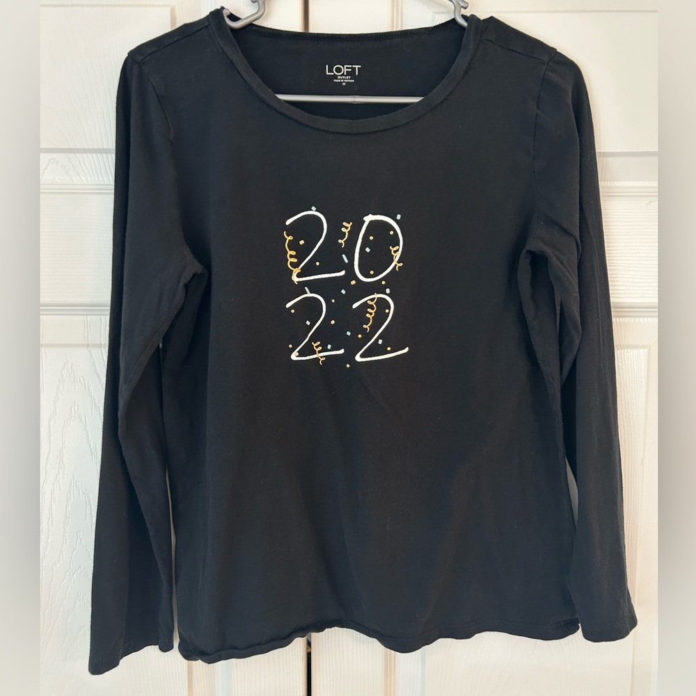 LOFT Outlet Women’s Black/White 2022 Graphic Print Tunic Blouse Shirt Size M